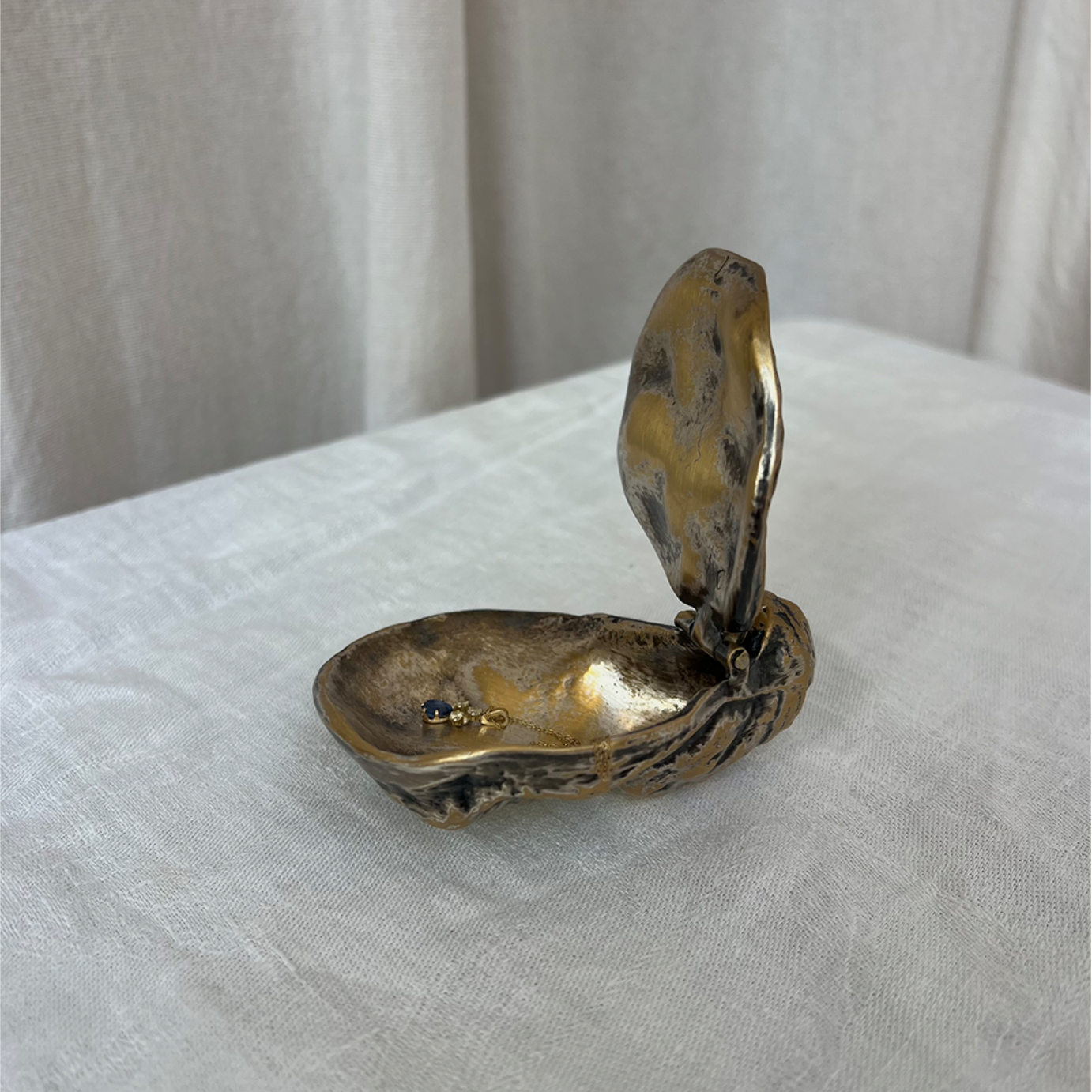 Brass Oyster Shell Jewelry Box